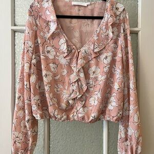 ASTR Pink & White Floral Ruffle Blouse